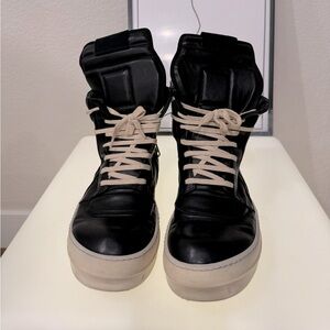 Rick Owen leather geobasket high top sneaker.